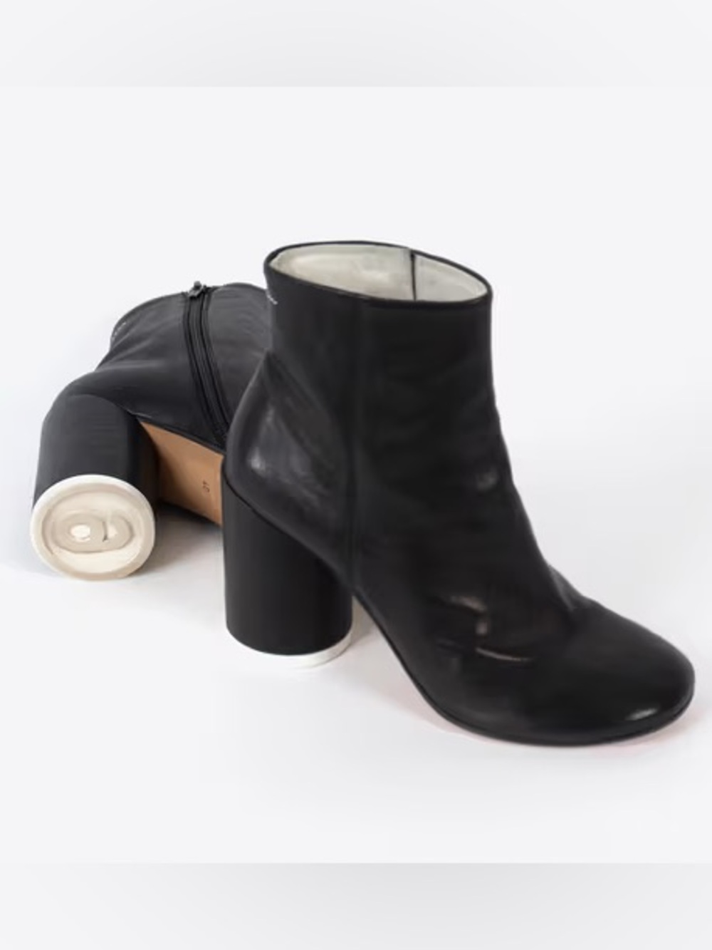 Maison Martin Margiela Black Leather Ankle Boots with White Heel Caps